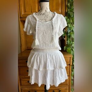 Surf Gypsy Boho White Gauze Open-Knit Beach Coverup Dress with Sequins Small